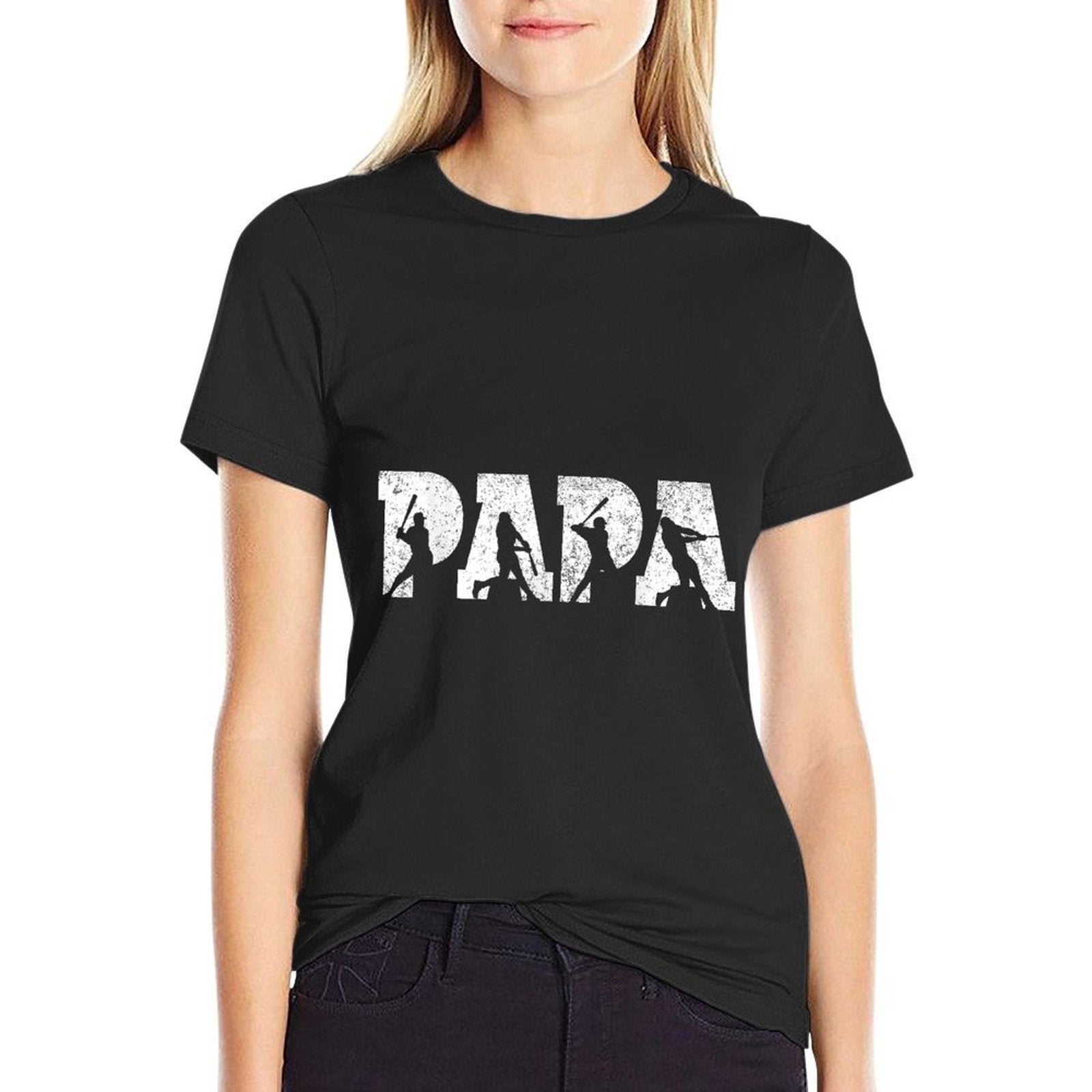 Baseball Papa Baseball Men Fathers Day Vintage  Oversized Silhouette T-Shirt