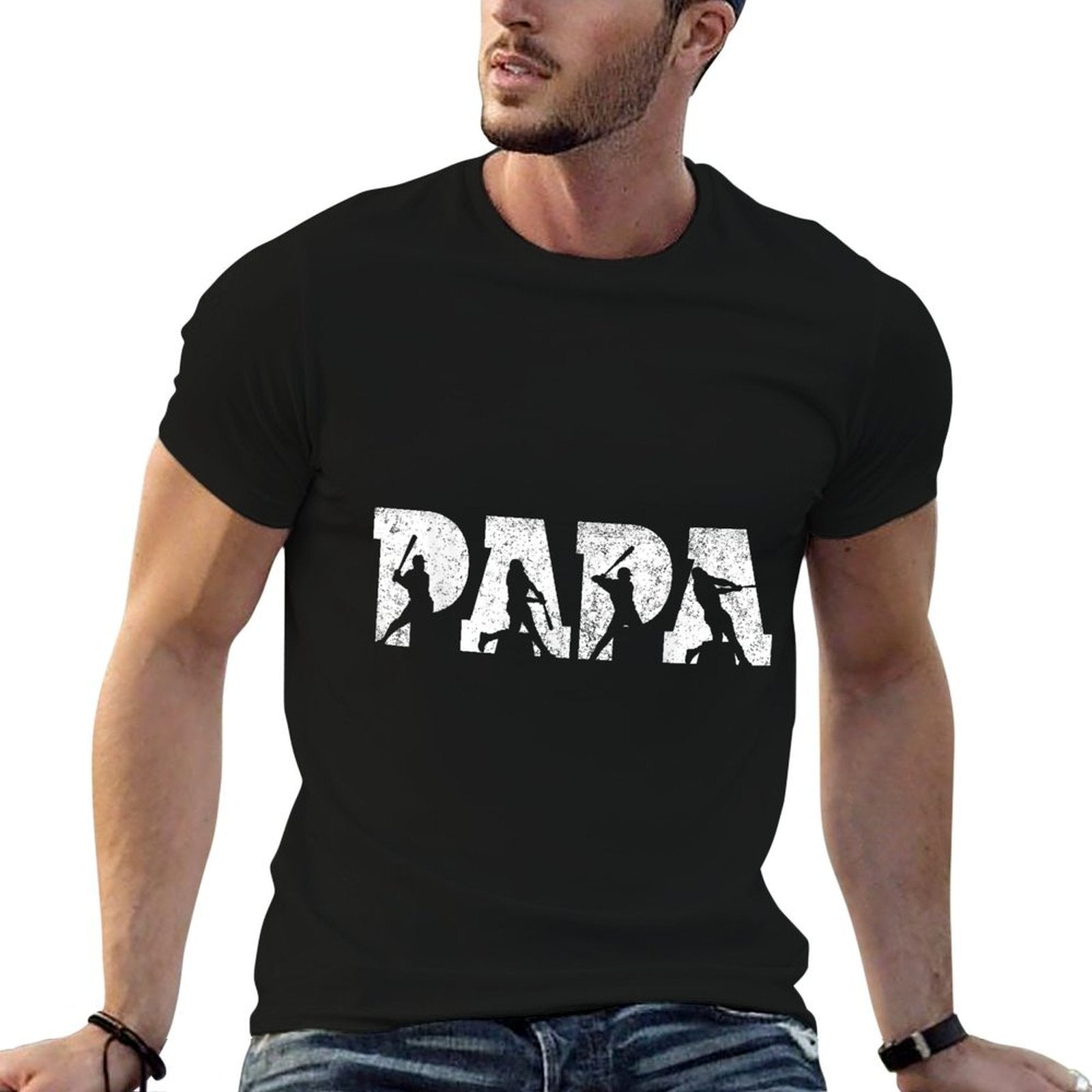 Baseball Papa Baseball Men Fathers Day Vintage  Oversized Silhouette T-Shirt