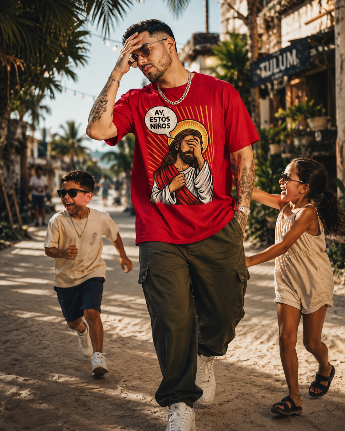 "AY, ESTOS Niños" Jesus Christ T-shirt | Latino Survival Father's Day Gift | Heavyweight Cotton